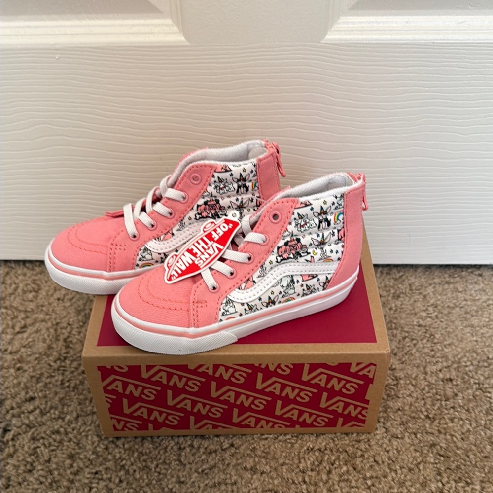 Vans Pink and White Floral High-Top Sneakers